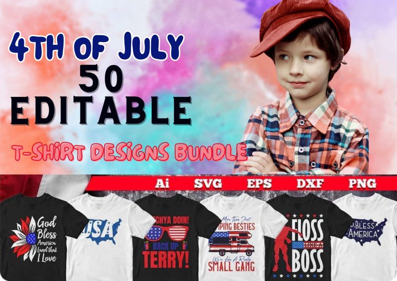 Patriotic Perfection: 4th of July 50 Editable T-shirt Designs Bundle Part 1
