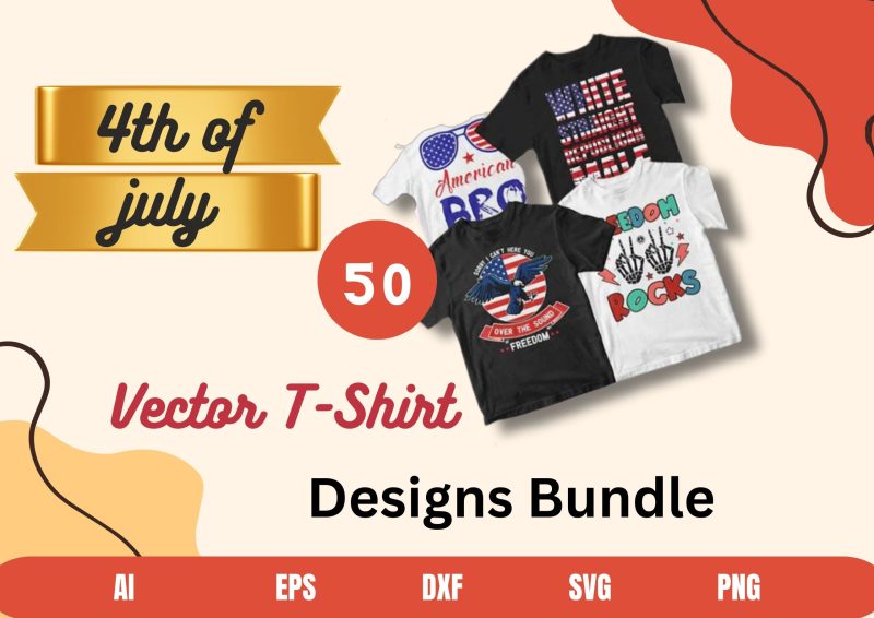 Patriotic Style: 4th of July 50 Vector T-shirt Designs Bundle Part 2