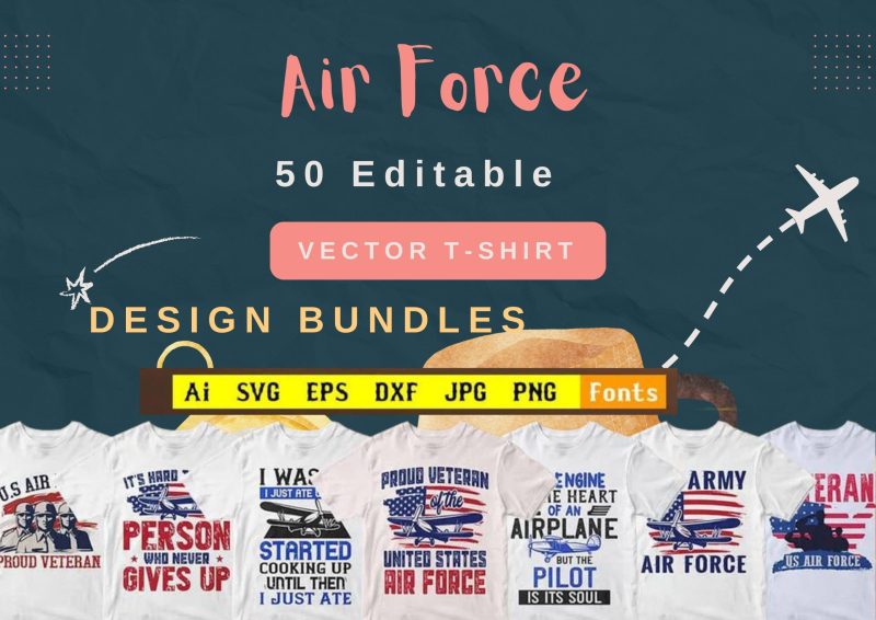 Fly High in Style: Airforce 50 Editable T-shirt Designs Bundle Part 2