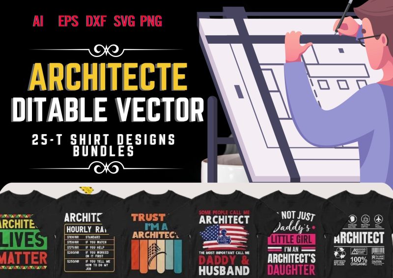 Build Your Style: The Architect 25 Editable T-shirt Designs Bundle