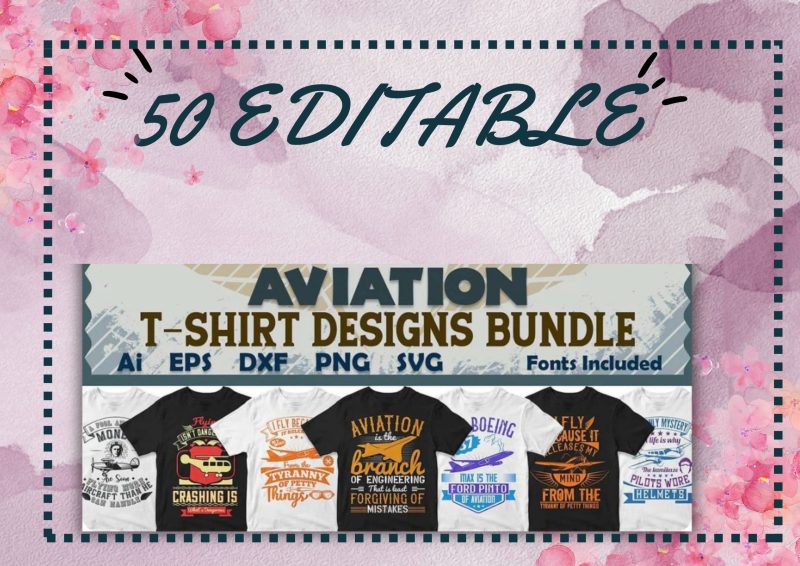 Soar in Style: Aviation 50 Editable T-shirt Designs Bundle