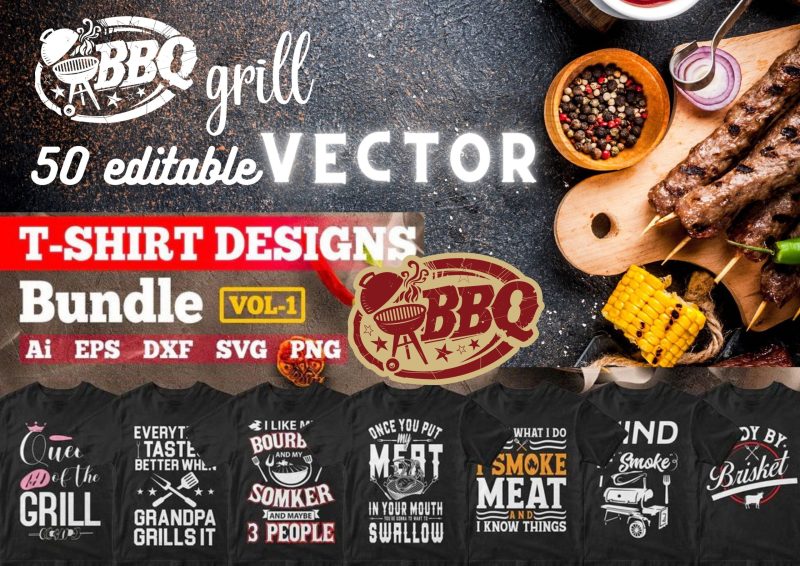 Sizzle in Style: BBQ Grill 50 Editable T-shirt Designs Bundle