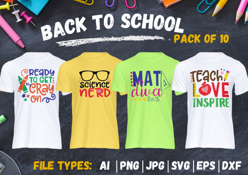 Back to School 10 T-shirt Designs Bundle: Elevate Your School Style!