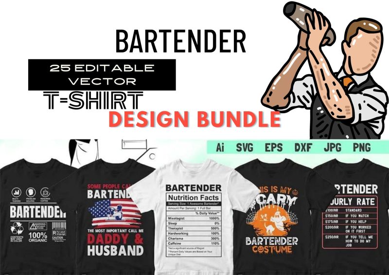Elevate Your Style with the Bartender 25 Editable T-shirt Designs Bundle