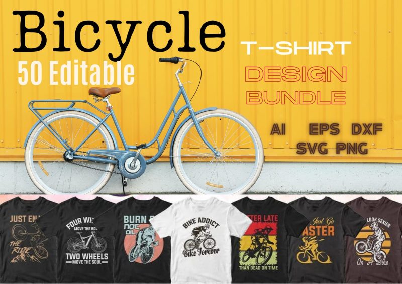 Ride in Style: Bicycle 50 Editable T-shirt Designs Bundle