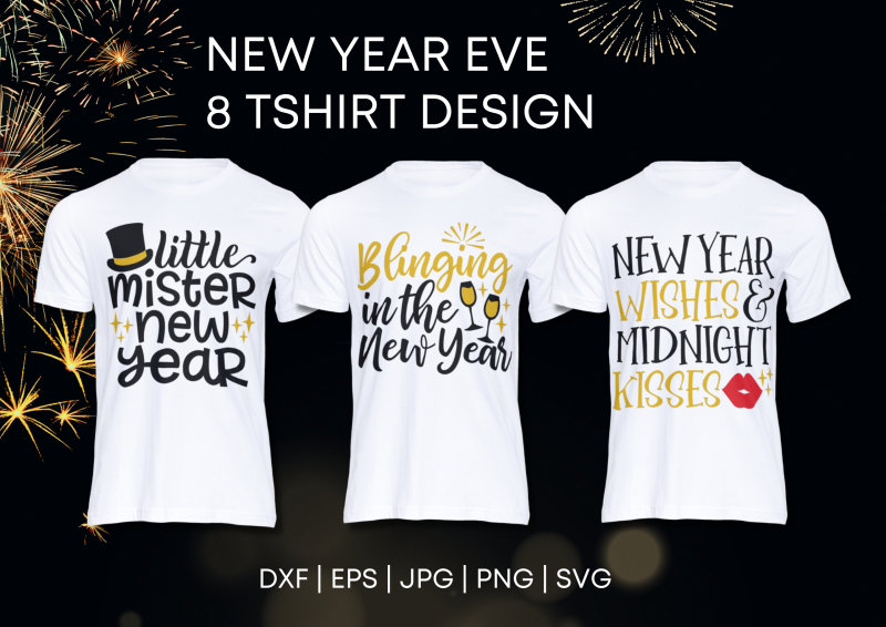 New Year's Eve 8 T-Shirt Design Bundle: Ring in the New Year with Style