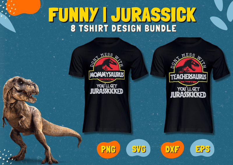 Jurassick 8 T-Shirt Design Bundle: Roar into Adventure with Dino-inspired Fashion