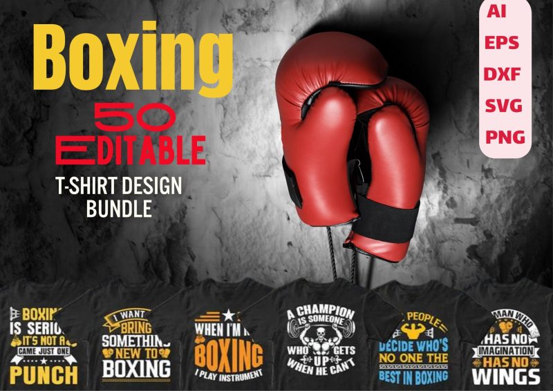 Knockout Style: Unleash Your Passion with the Boxing 50 Editable T-shirt Designs Bundle