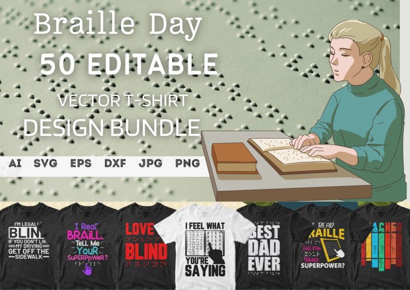 Celebrating Braille Day: Braille Day 50 T-shirt Designs Bundle Part 1