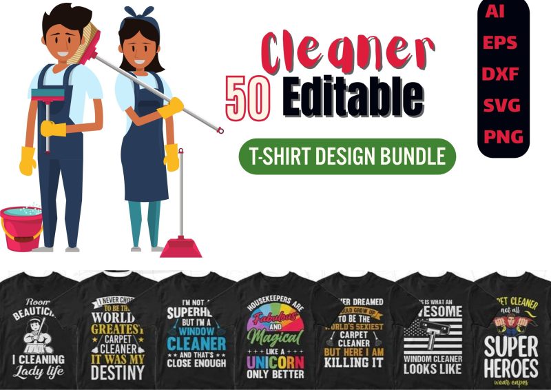 Cleaning in Style: Cleaner 50 Editable T-shirt Designs Bundle Part 1