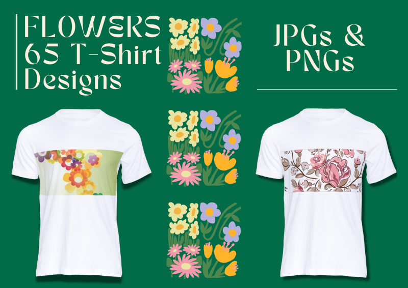 Flowers 65 T-Shirt Design Bundle: Embrace the Beauty of Blooms