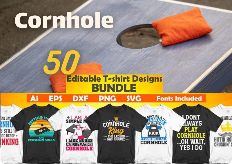 Ace Your Style: Cornhole 50 Editable T-shirt Designs Bundle Part 1