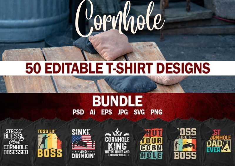 Cornhole Creations: Cornhole 50 Editable T-shirt Designs Bundle Part 2