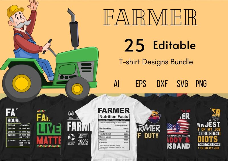 Cultivate Style with the Farmer 25 Editable T-shirt Designs Bundle