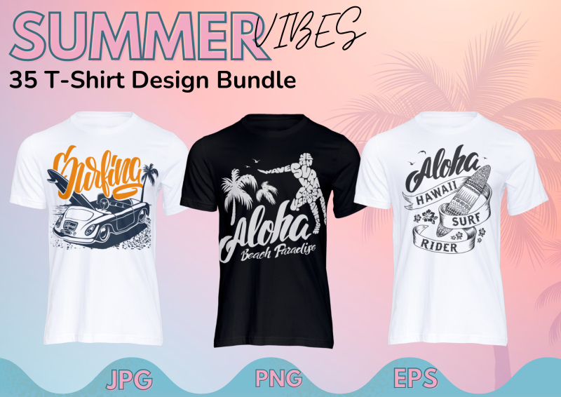 Summer Vibes 35 T-Shirt Design Bundle: Embrace the Sun and Style