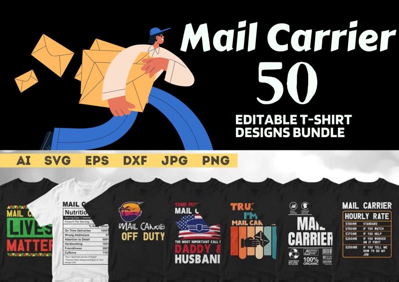 Delivering with Style: Mail Carrier 25 Editable T-shirt Designs Bundle