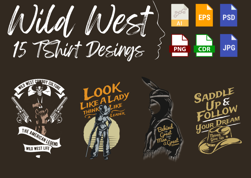Wild West 15 T-Shirt Design Bundle: Embrace the Frontier Spirit