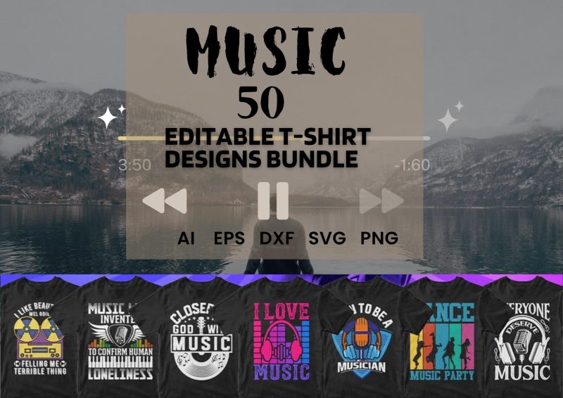 Groove to Your Beat with the Music 50 Editable T-shirt Designs Bundle - Part 1