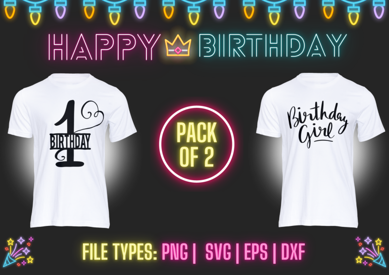 1st Happy Birthday 2 T-shirt Designs Bundle: Celebrate the Milestone!