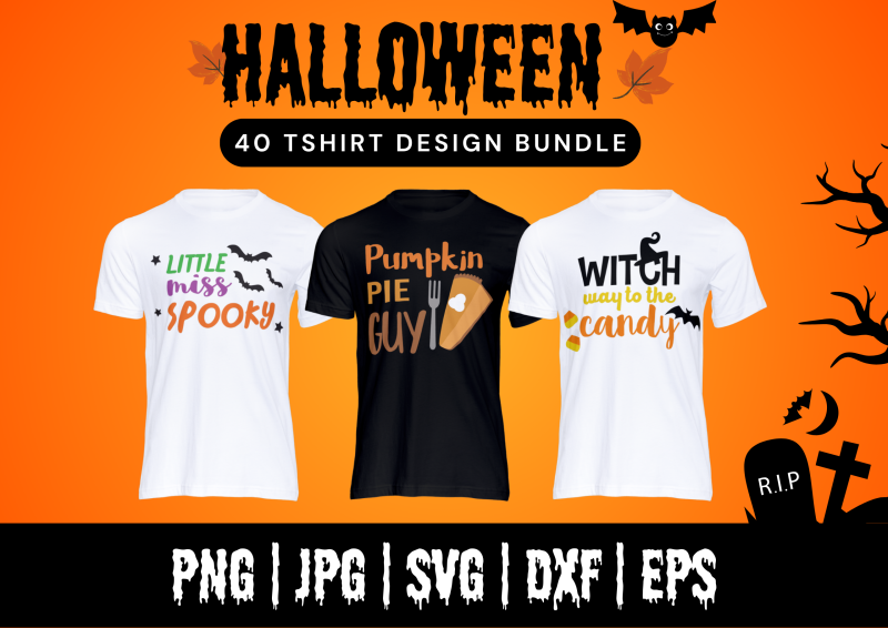 Halloween 40 T-shirt Designs Bundle: Embrace the Spooky Spirit!