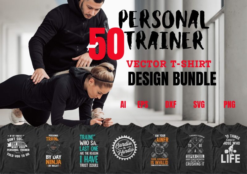 Elevate Your Fitness Style: Personal Trainer 50 Editable T-shirt Designs Bundle Part 1