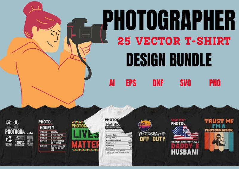 Capturing Style: Photographer 25 Editable T-shirt Designs Bundle