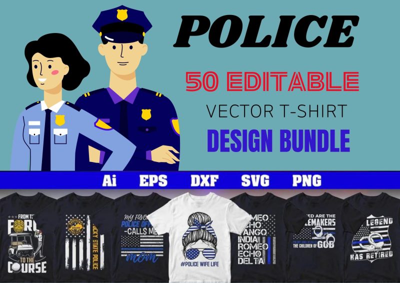 Show Your Support with the Police 50 Editable T-shirt Designs Bundle - Part 1