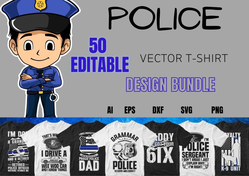Showcasing Strength: Police 50 Editable T-shirt Designs Bundle Part 2