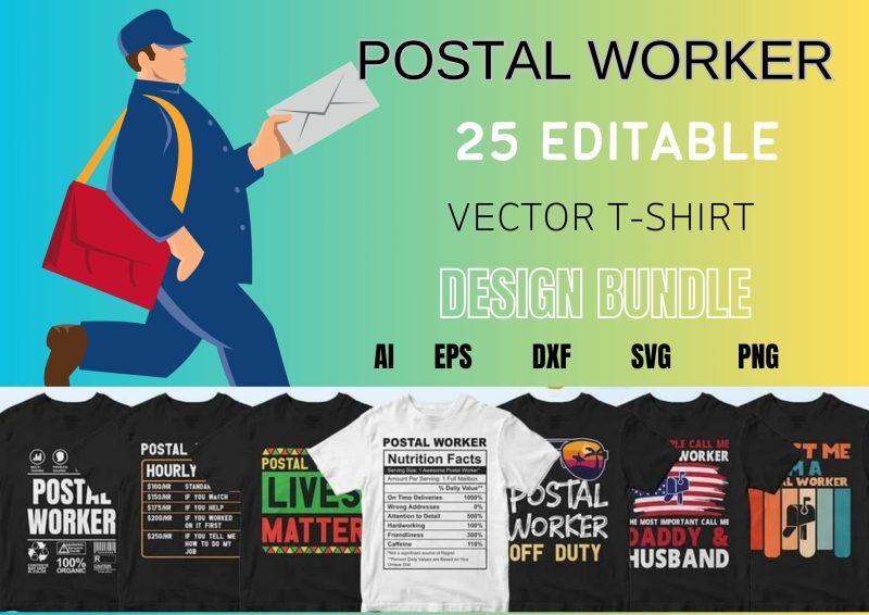Delivering Style: Postal Worker 25 Editable T-shirt Designs Bundle