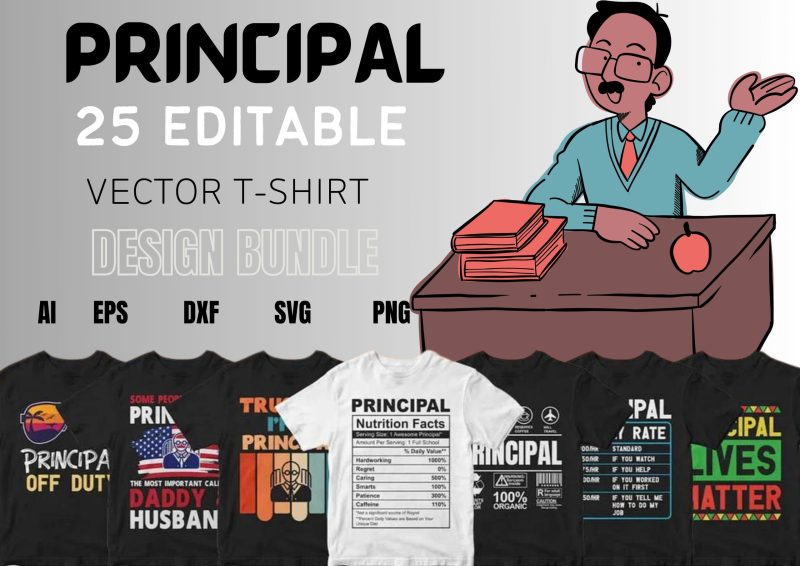 Leading in Style: Principal 25 Editable T-shirt Designs Bundle