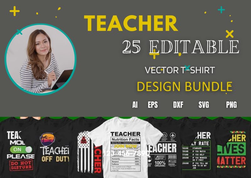 Educate in Style: Teacher 25 Editable T-shirt Designs Bundle
