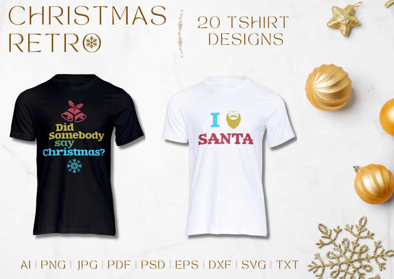 Christmas Retro 20 T-Shirt Design Bundle: Relive the Nostalgia in Style