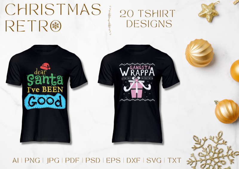 Christmas Retro 20 T-Shirt Design Bundle: Relive the Nostalgia in Style