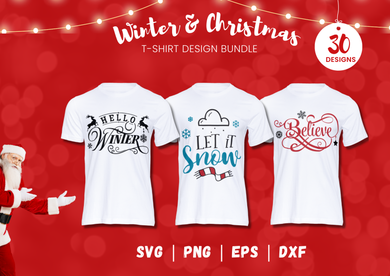 Christmas & Winters 30 T-Shirt Design Bundle: Celebrate the Coziest Season in Style