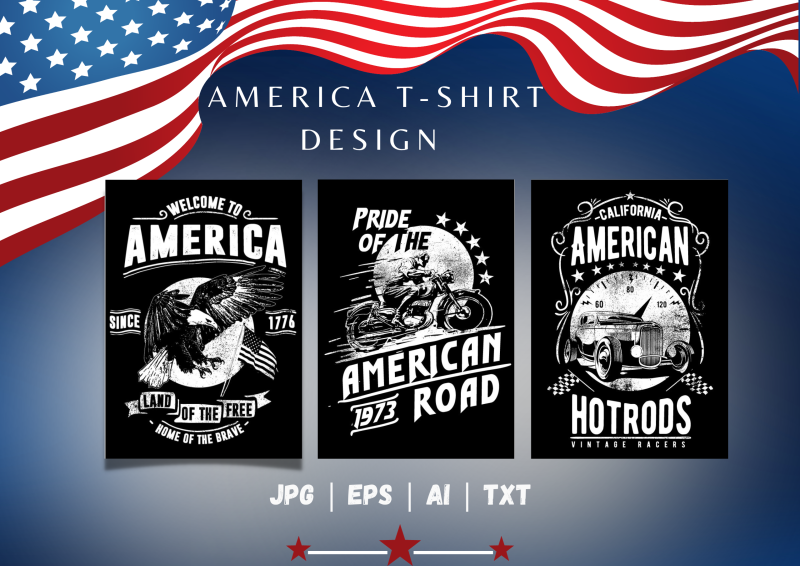 8 America T-Shirt Design Bundle: Celebrate the Spirit of the USA in Style