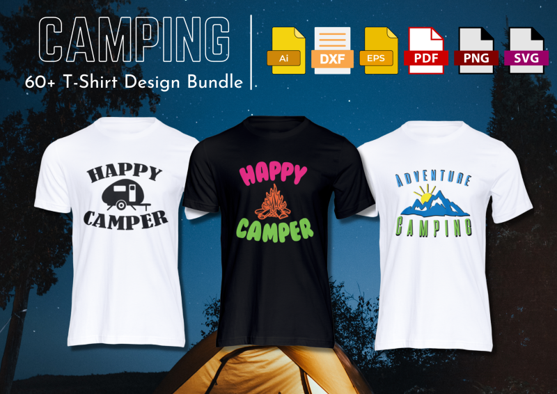 60+ Camping T-Shirt Designs Bundle: Wear Your Love for the Great Outdoors