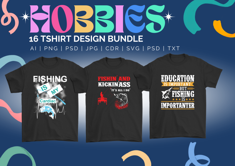 16 Hobbies T-Shirt Design Bundle: Wear Your Passion with Style