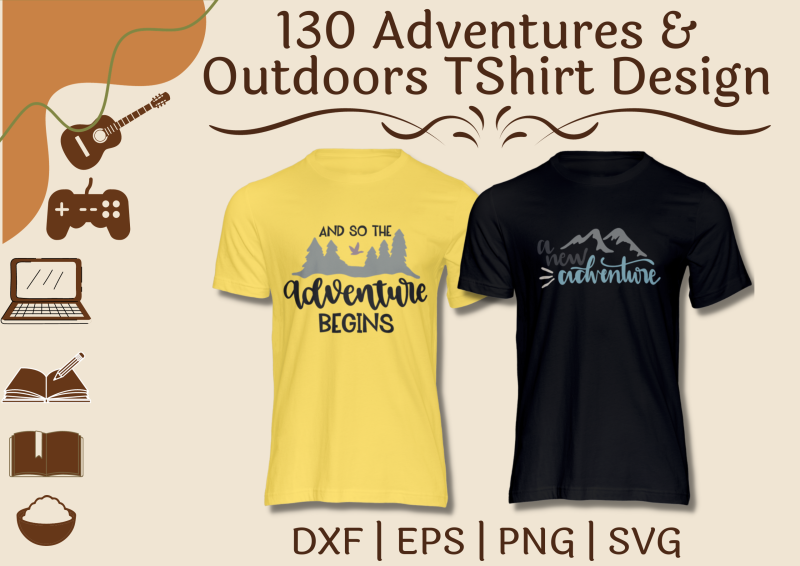 130 Adventures & Outdoors T-Shirt Designs Bundle: Explore, Dream, Discover