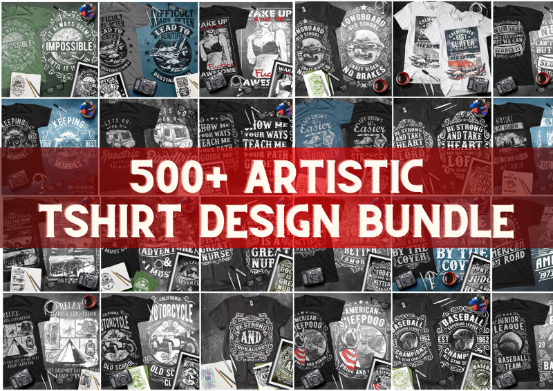 500+ Artistic T-Shirt Design Bundle: Elevate Your Wardrobe with Creativity