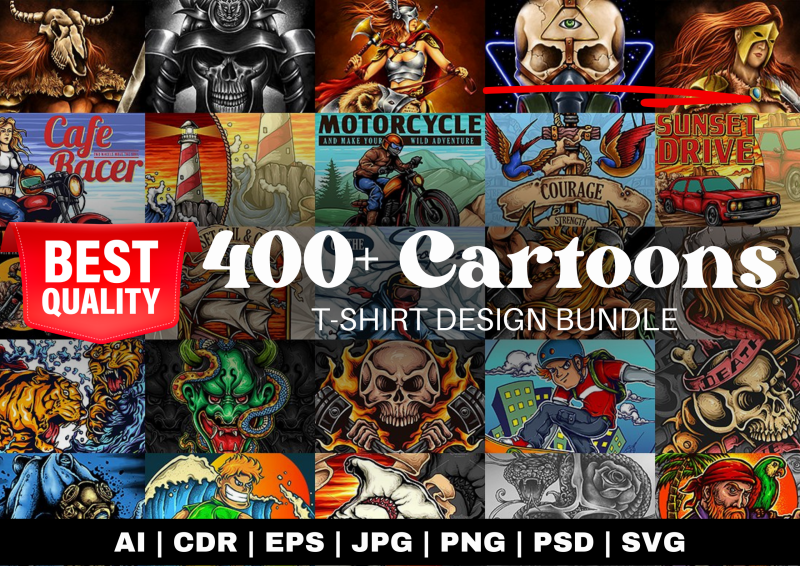 400+ Cartoons T-Shirt Design Bundle: A Journey into Cartoon Paradise