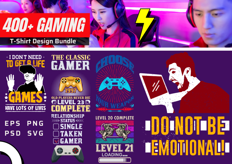 400+ Gaming T-Shirt Design Bundle: Elevate Your Gamer Style