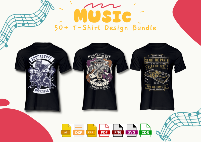 50+ Music T-Shirt Designs Bundle: Express Your Melodic Passion