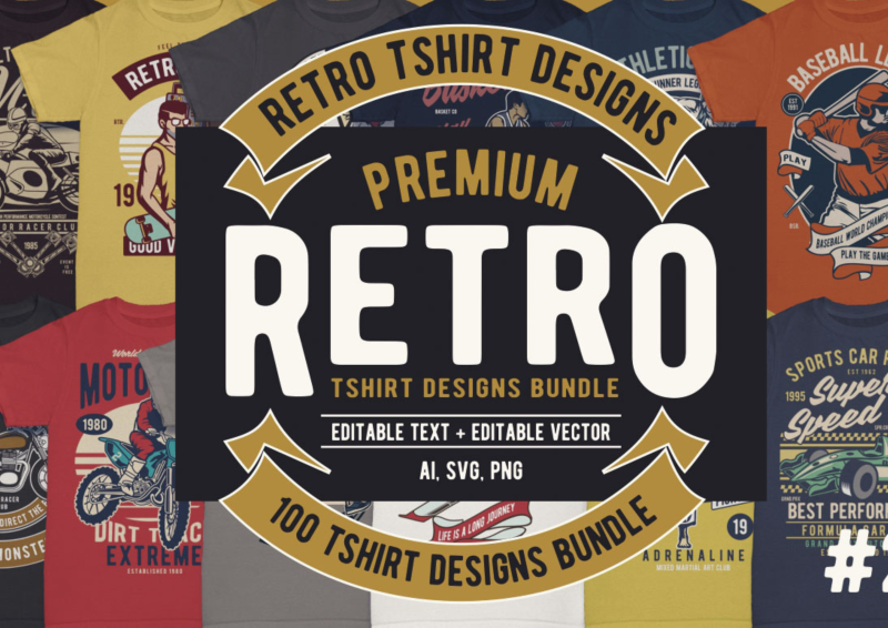 100+ Retro & Vintage T-Shirt Design Bundle: Embrace Nostalgia with Style
